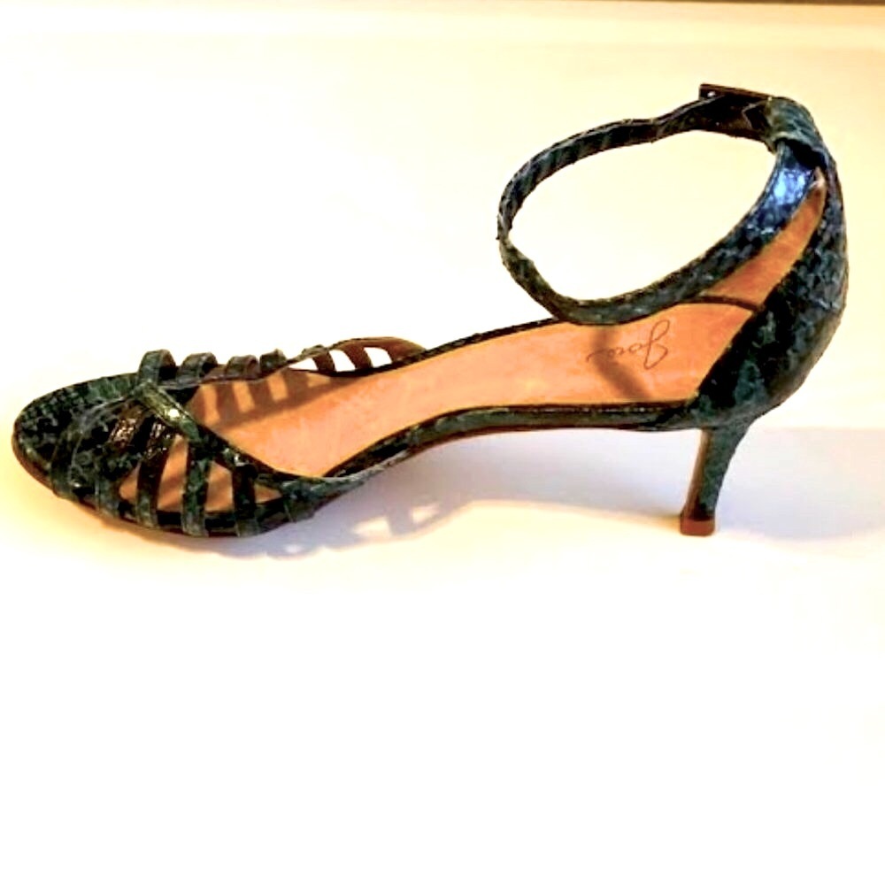 New JOIE Caged Open-toe Sandal Pumps Emerald Snakeskin Leather Kitten Heel 7 - Picture 7 of 11